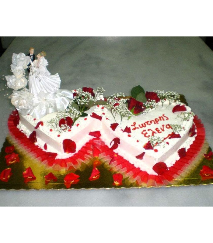 Διπλή Λευκή Καρδιά με Κόκκινα Ροδοπέταλα